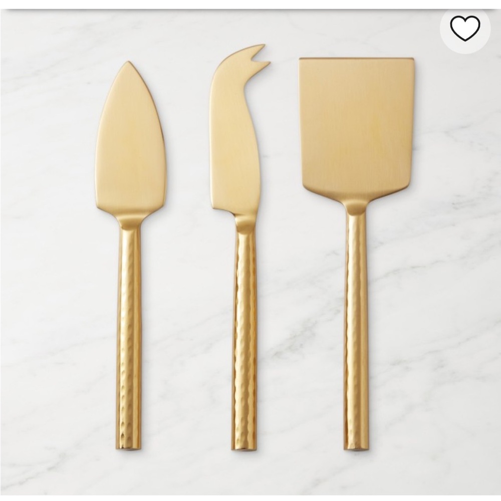 Antique Brass Hammered Cheese Knives, Set of 3